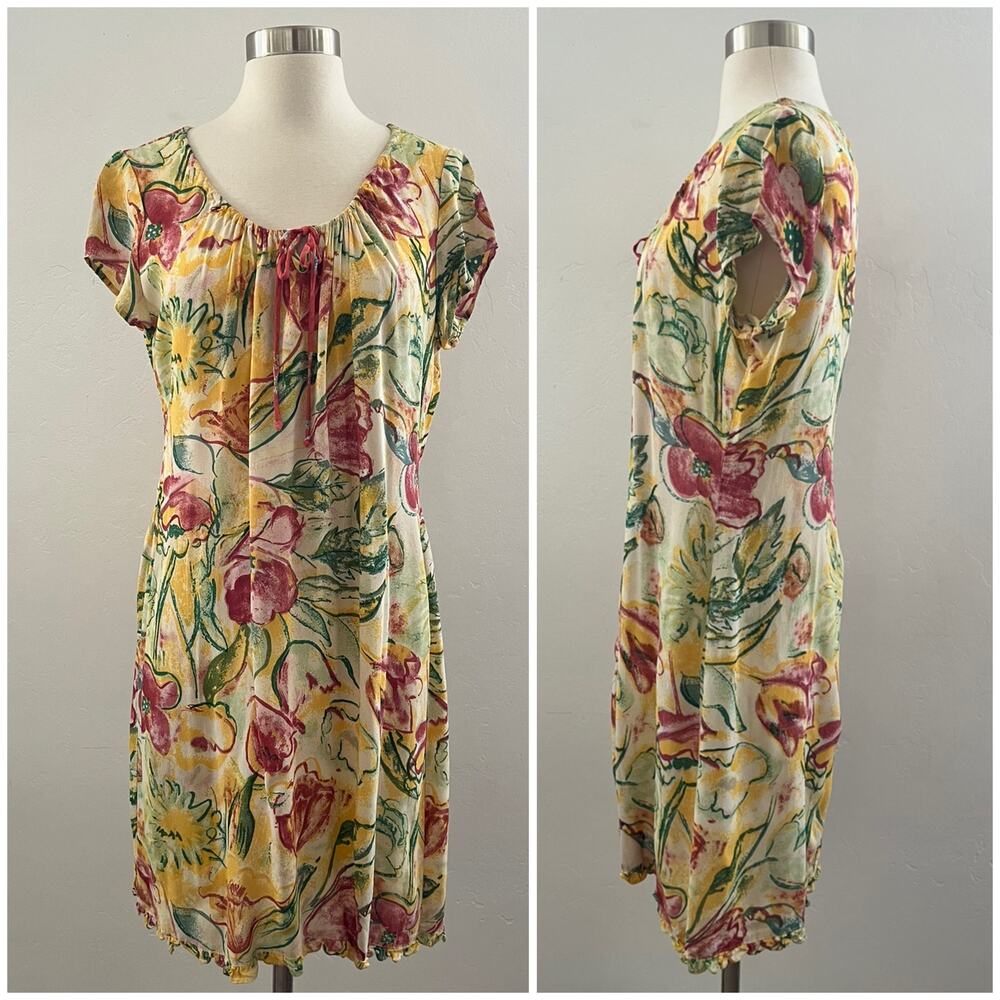 Vintage 701 California Floral Dress Medium Colorful Tropical Rayon Crepe USA